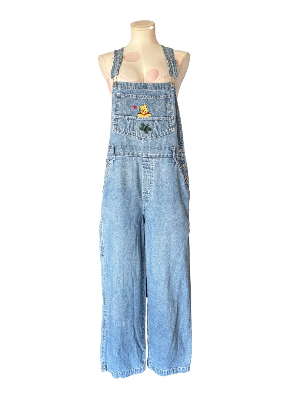 90s / Y2K Disney Vintage Overalls Winnie the Pooh Embroidered Carpenter Bib - L - Picture 2 of 9